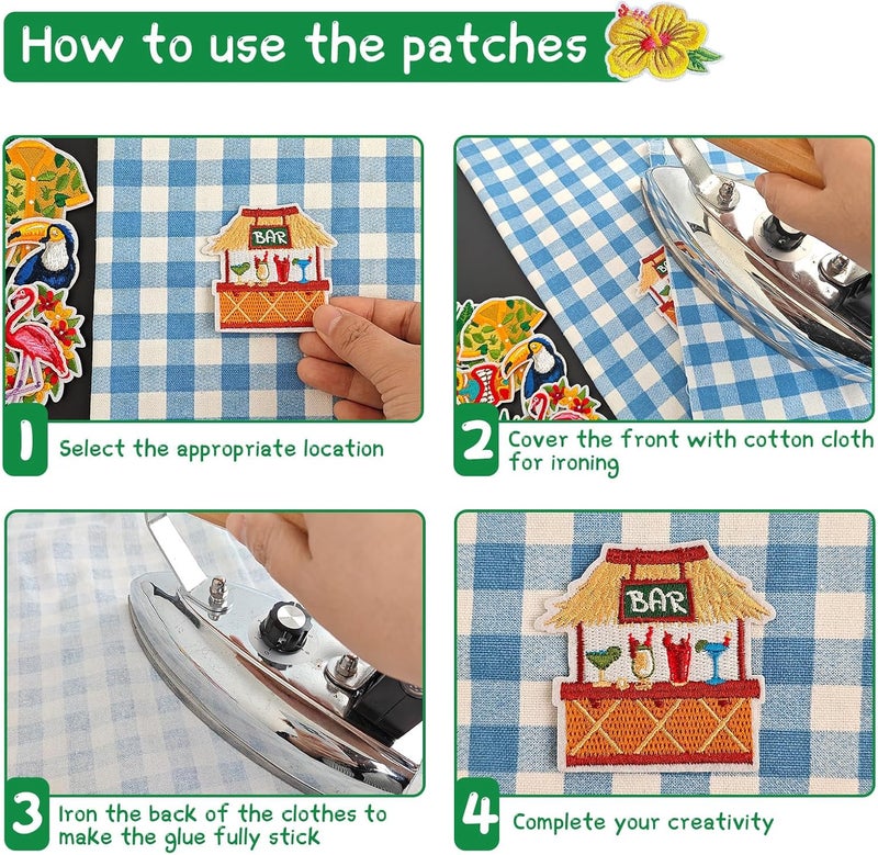 RF-patch 32 Pcs Summer Beach Iron on Patches, Embroidered Summer Iron on/Sew on Patches for Clothes, Hats, Dress, Backpacks - Image 3